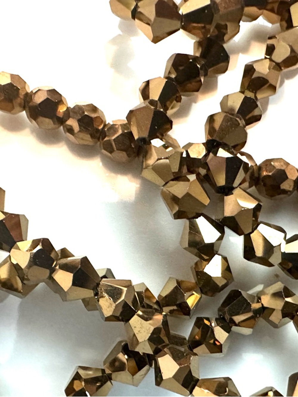 2 Vintage Gold Faceted Bead Strands Bicone and Round